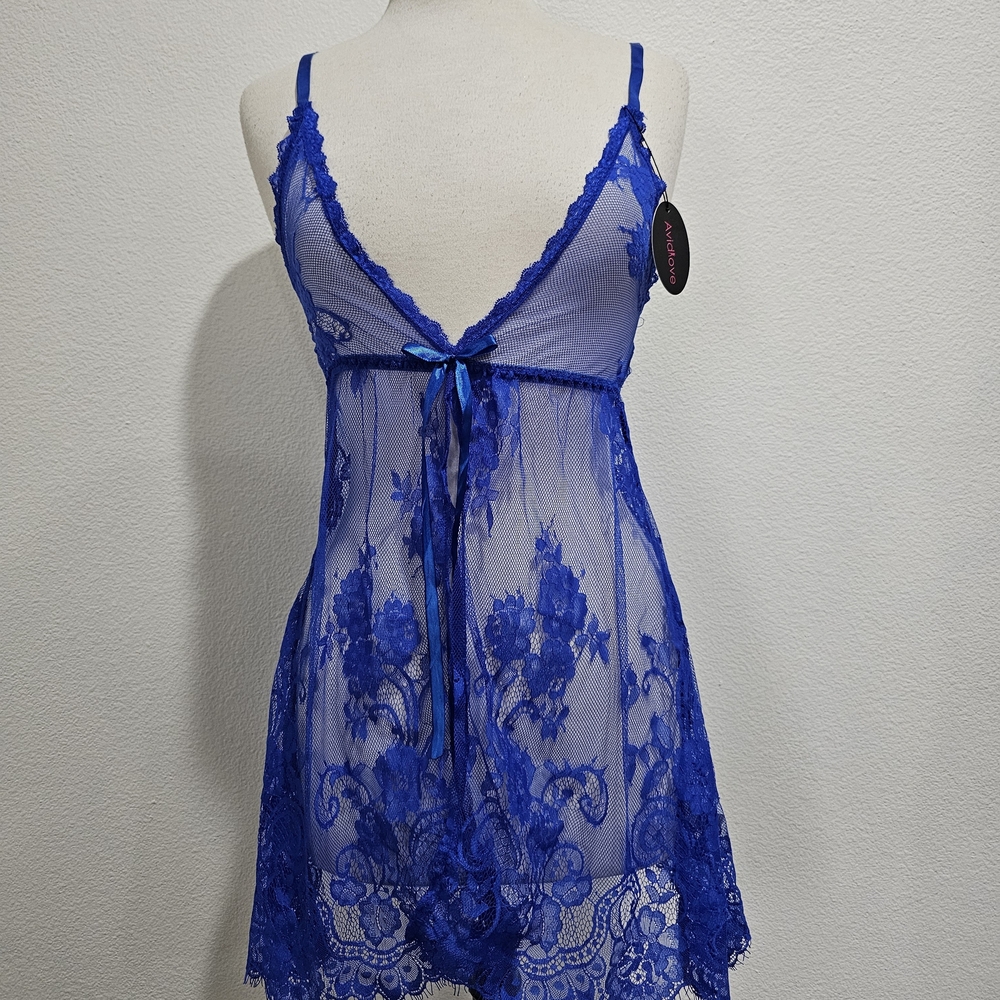 NWT Cute Blue Lace Babydoll Slip Dress
